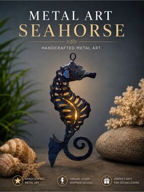 Metal Art Seahorse Tea light Candle Holder | Blue Coastal, Nautical Beach Decor